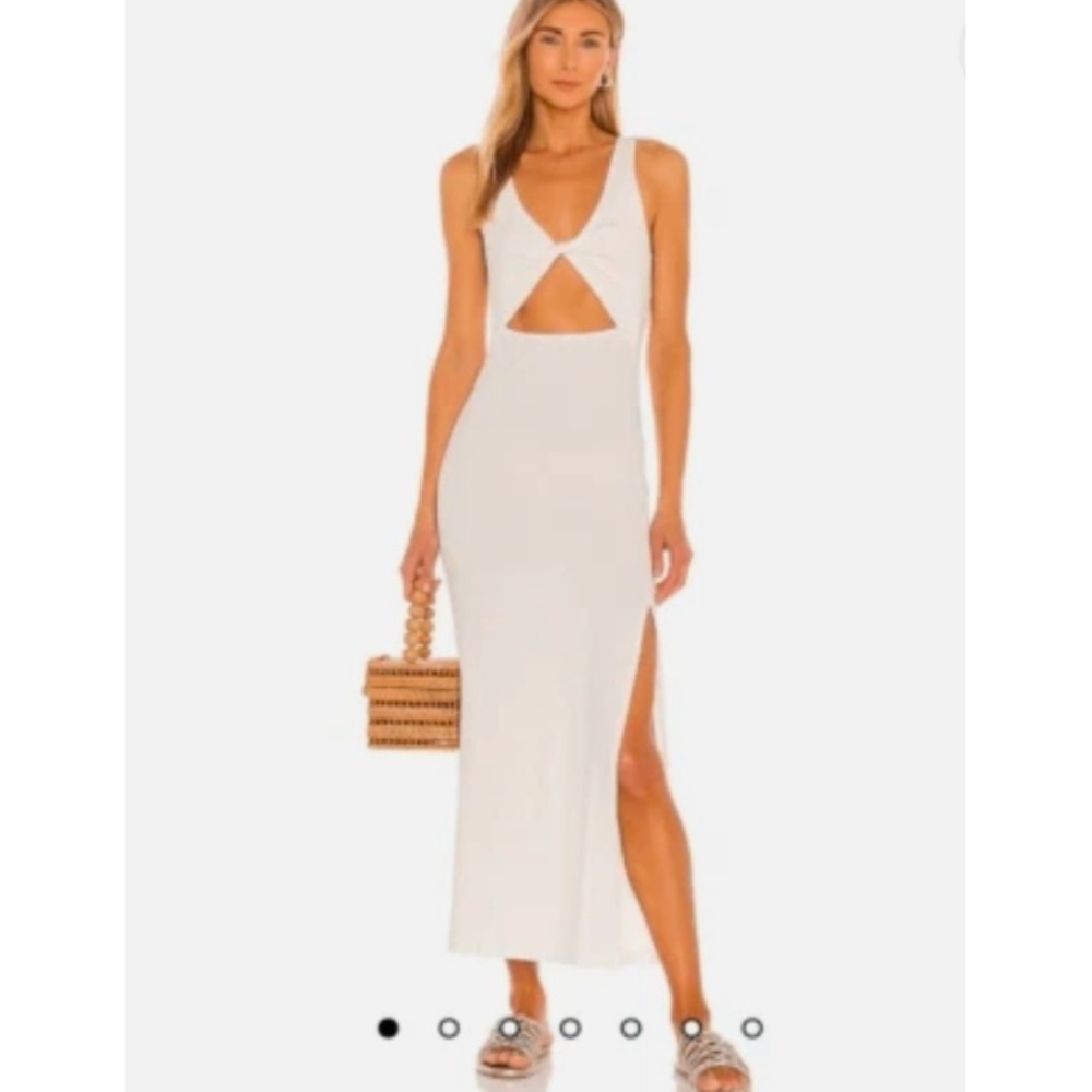 L*Space Maxi Dress Women Medium Lyocell Ribbed Cream Twist Front Cutout Slit